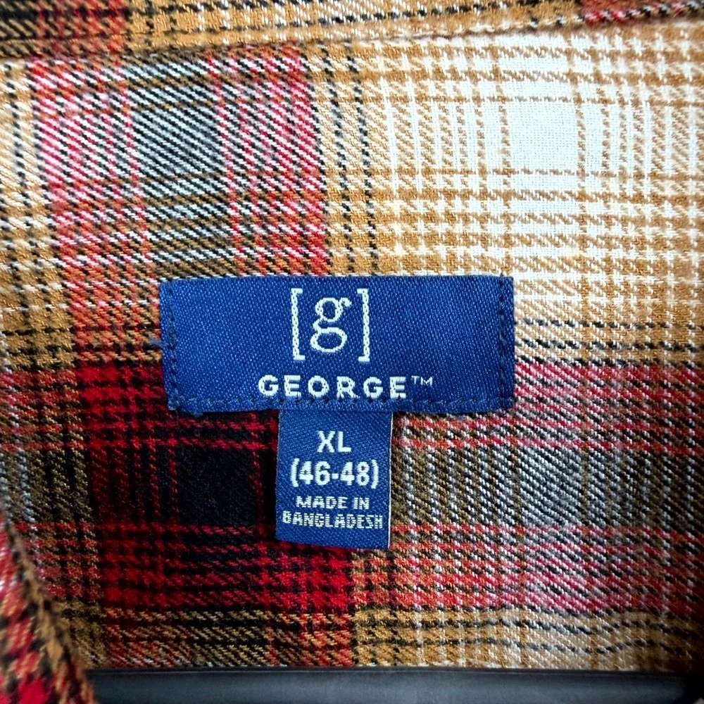 George Flannel Shirt‎ Mens XL Brown Beige Plaid Super Soft Long Sleeve Button Up